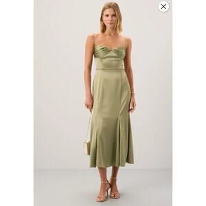 B52 Reformation Hensley Satin Midi Dress Womens 10 Evening Glam Milkmaid Wedding